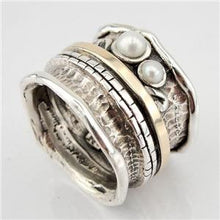 Load image into Gallery viewer, Hadar Designers White Pearl Ring sz 7,8,9,10 Handmade 9k Yellow Gold 925 Silver 