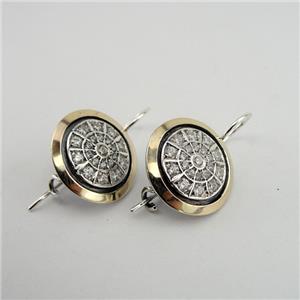 Hadar Designers Handmade 9k Yellow Gold Sterling Silver White Zircon Earrings(MS