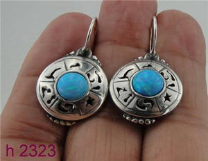 Hadar Designers Handmade Fab Dangle 925 Sterling Silver Blue Opal Earrings (H