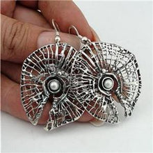 Load image into Gallery viewer, Hadar Designers Israel 925 Silver Net Pearl Earrings Handmade Drop Dangle (H)