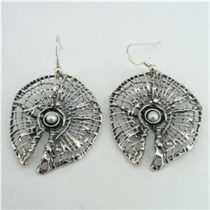 Hadar Designers 925 Sterling Silver Net Pearl Earrings Handmade Drop Dangle (H)