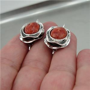 Hadar Designers Handmade Drop Dangle Sterling Silver Coral Earrings(H) SALE