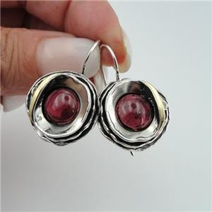 Hadar Designers Red Garnet Earrings  9k Yellow Gold 925 Silver Gift Handmade (Ms