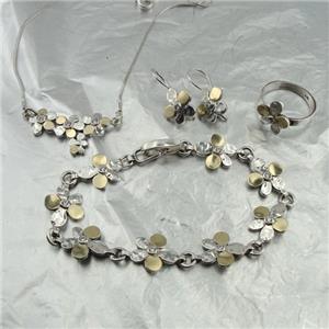 Hadar Designers Full Jewelry Set Bridal Gift Floral Handmade 9k Gold Silver  (ms