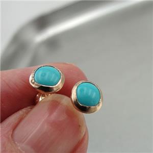 Hadar Designers 7mm Turquoise Stud Earrings Handmade 14k Yellow Gold filled (v