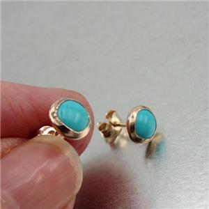 Hadar Designers 7mm Turquoise Stud Earrings Handmade 14k Yellow Gold filled (v