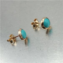 Load image into Gallery viewer, Hadar Designers 7mm Turquoise Stud Earrings Handmade 14k Yellow Gold filled (v