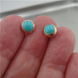 Hadar Designers 7mm Turquoise Stud Earrings Handmade 14k Yellow Gold filled (v