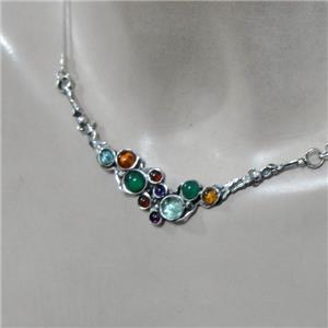 Hadar Designers 925 Sterling Silver Gemstones Pendant Necklace Gift Handmade (H