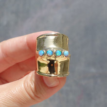 Load image into Gallery viewer, Hadar Designers 14k Yellow Gold Blue Opal Wide Ring size 6,7,8,9 Handmade (H)