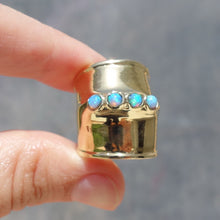 Load image into Gallery viewer, Hadar Designers 14k Yellow Gold Blue Opal Wide Ring size 6,7,8,9 Handmade (H)