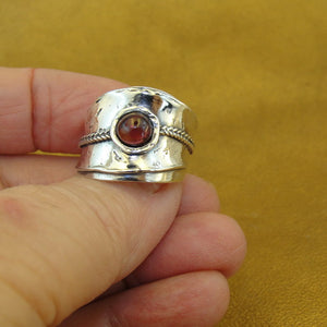 Hadar Designers Handmade 925 Sterling Silver Red Granet Ring size 7.5, 8 () SALE