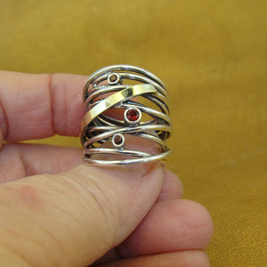 Hadar Designers 9k Yellow Gold 925 Silver Garnet Ring sz 6,7,8,9 WILD (Ms r1051)6y