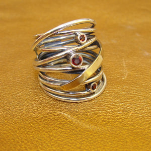 Hadar Designers 9k Yellow Gold 925 Silver Garnet Ring sz 6,7,8,9 WILD (Ms r1051)6y