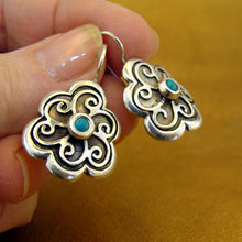 Load image into Gallery viewer, Hadar Designers Floral 925 Sterling Silver Turquoise Earrings Handmade () LAST
