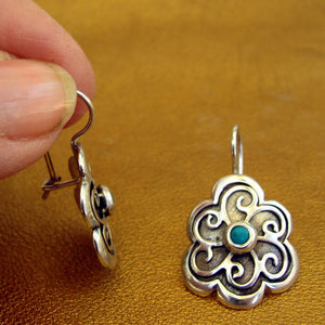 Hadar Designers Floral 925 Sterling Silver Turquoise Earrings Handmade () LAST