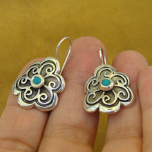 Load image into Gallery viewer, Hadar Designers Floral 925 Sterling Silver Turquoise Earrings Handmade () LAST