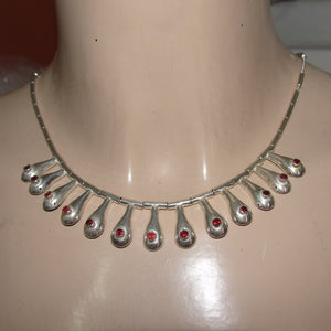 Hadar Designers 925 Sterling Silver Drop Red Garnet Necklace Handmade (b) LAST