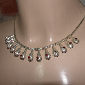 Hadar Designers 925 Sterling Silver Drop Red Garnet Necklace Handmade (b) LAST