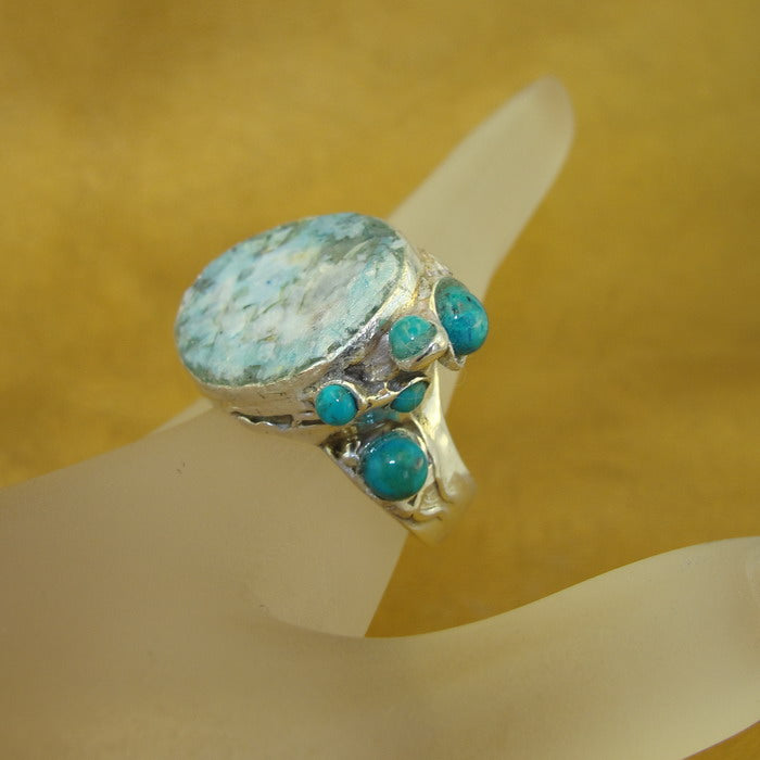 Hadar Designers 925 Silver Roman Glass Ring 11.5,12 Handmade (H 102b) LAST