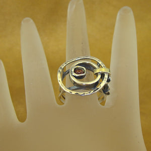 Hadar Designers Garnet Ring 6,7,8,9 Handmade 9k Yellow Gold 925 Silver (MS) 8Y