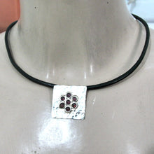 Load image into Gallery viewer, Hadar Designers Floral Garnet Pendant Black Leather Sterling Silver Handmade(H)y