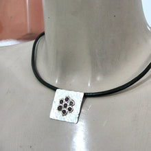 Load image into Gallery viewer, Hadar Designers Floral Garnet Pendant Black Leather Sterling Silver Handmade(H)y