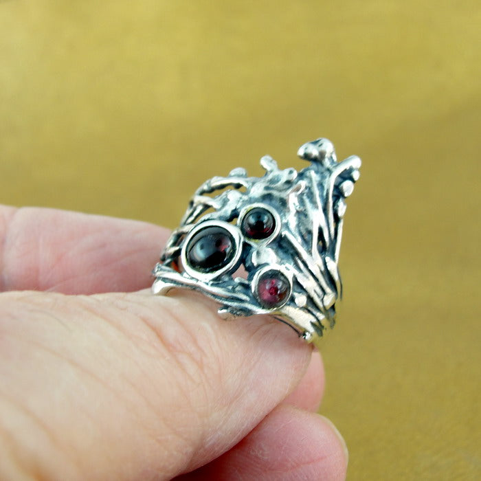 Garnet Peacock Ring 925 Sterling Silver 6,7,7.5,8,9 Handmade Hadar Designers  (Hy