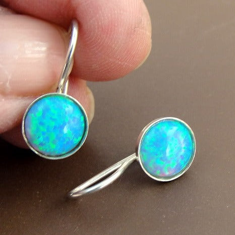 Blue opal earrings 925 sterling silver 8mm handmade classy Hadar Designers (h)