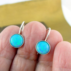 Blue opal earrings 925 sterling silver 8mm handmade classy Hadar Designers (h)