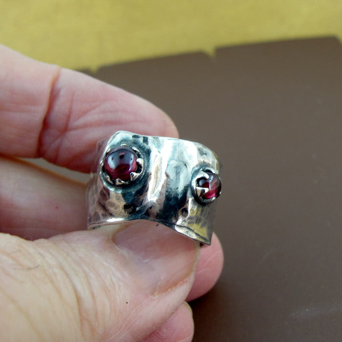 Hadar Designers Red Garnet Ring sz 6.5, 7 Handmade Sterling 925 Silver (H) LAST