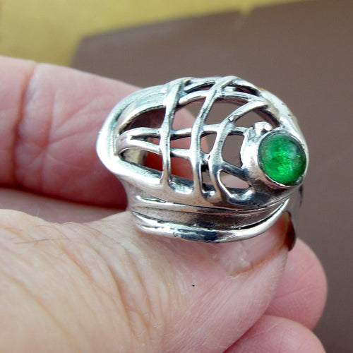 Hadar Designers Green Tourmaline Ring 7,8,9,10 Handmade 925 Sterling Silver (H)y