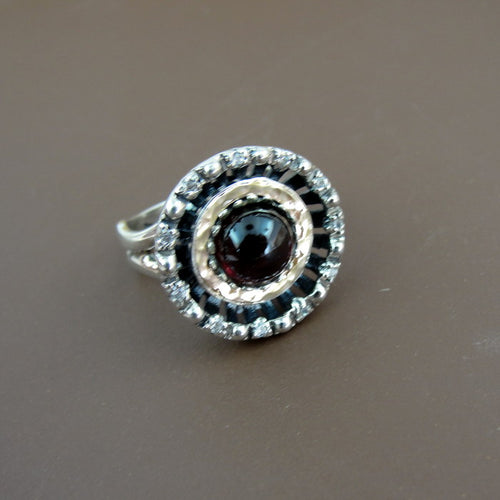 Hadar Designers Garnet Ring 9k Yellow Gold 925 Silver 6,7,7.5,8,9 Handmade (MS)y