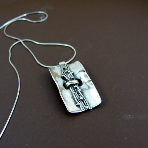 Hadar Designers 9k yellow Gold 925 Sterling Silver Artist Pendant Handmade (MS)y