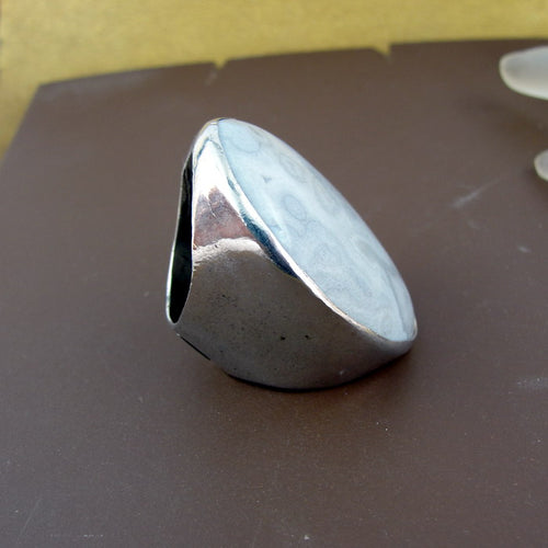 Hadar Designers Huge Gray Lace Agate Ring Sterling Silver size 8.5,9 (H 187) y