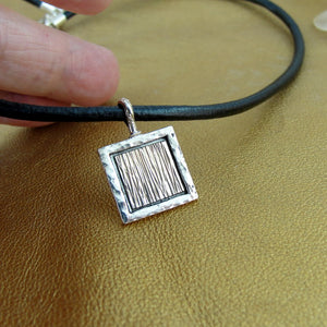 Hadar Designers Yellow Gold Black Leather 925 Silver Pendant Handmade Smart (H)y