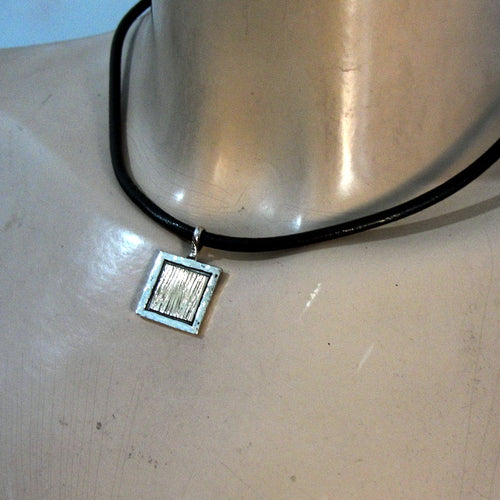 Hadar Designers Yellow Gold Black Leather 925 Silver Pendant Handmade Smart (H)y