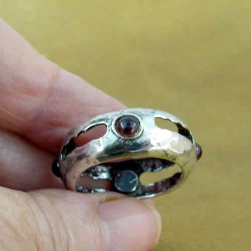 Hadar Designers Red Garnet Ring size 9,9.5 925 Sterling Silver Handmade(H) SALE