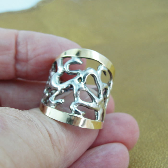 Ring 9k Yellow Gold 925 6.5,7,8,9,10 Silver Filigree Hadar Designers (Si) y