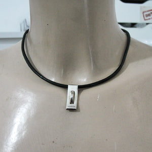 Hadar Designers Black Leather 925 Sterling Silver Pendant Smart Handmade (H)y