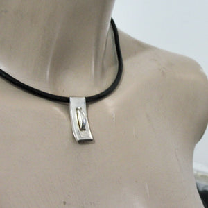 Hadar Designers Black Leather 925 Sterling Silver Pendant Smart Handmade (H)y