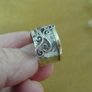 Hadar Designers Filigree Ring 9k Yellow Gold 925 Silver sz 6,7,8,9, Handmade (Ms
