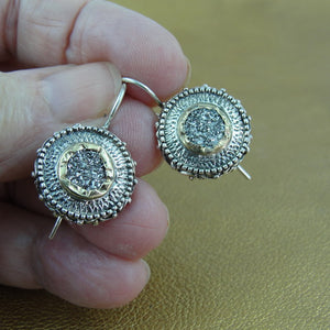 Hadar Designers Handmade 9k Yellow Gold 925 Sterling Silver Druzy Earrings (Si)y