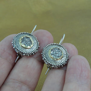 Hadar Designers Handmade 9k Yellow Gold 925 Sterling Silver Druzy Earrings (Si)y