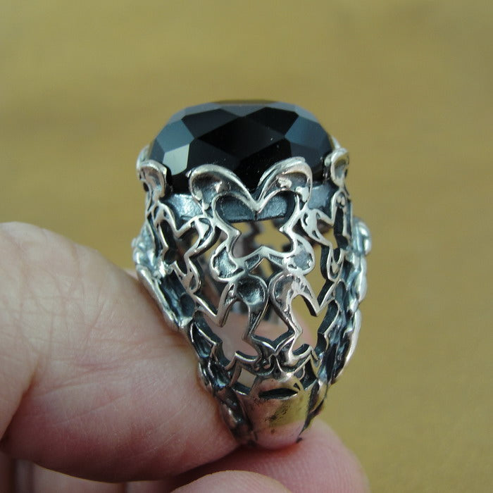 Black Onyx Ring 925 Sterling Silver  size 6.5, 7 Handmade Hadar Designers () LAST