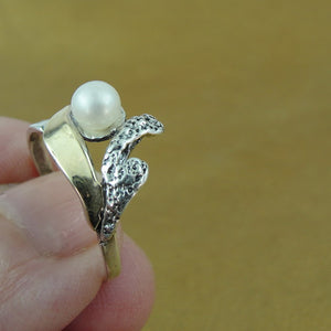 Hadar Designers 9k Yellow Gold 925 Silver White Pearl Ring 7,8,9 Handmade (Si)Y