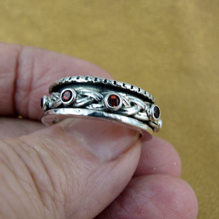 Hadar Designers Sterling Silver Red Zircon Swivel Ring sz 6, 6.5 Handmade ()LAST