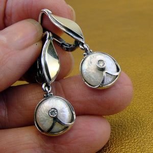 Hadar Designers 9k Yellow Gold 925 Sterling Silver Pearl Zircon Earrings () SALE