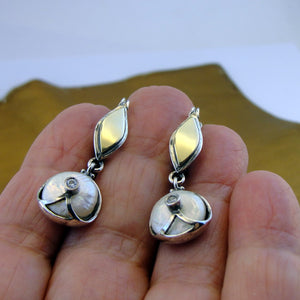 Hadar Designers 9k Yellow Gold 925 Sterling Silver Pearl Zircon Earrings () SALE