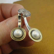 Load image into Gallery viewer, Hadar Designers 9k Yellow Gold Sterling Silver Pearl Zircon Stud Earrings (MS) Y
